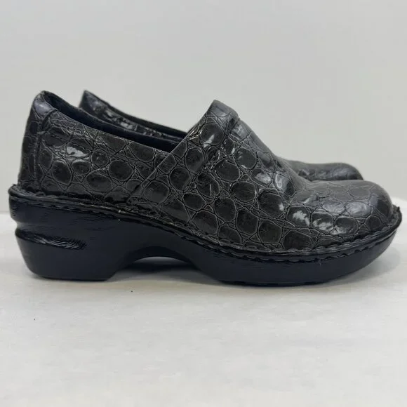 BOC Born Concept Womens Size 7 Gray Croc Faux Leather Peggy Slip On Clogs Shoes - Picture 3 of 15